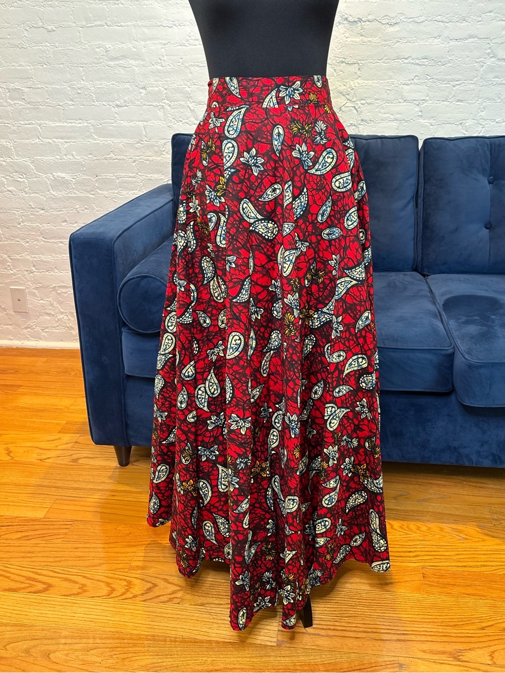 KONA Red Paisley Maxi Skirt with African Floral Print - Size Medium